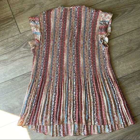 Zac & Rachel Floral Ruffled Cap Sleeve Pleated Blouse With Tassels - Picture 12 of 14